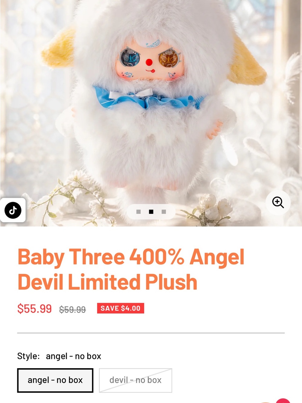 Baby Three 400% Angel Devil Limited Plush - White with Blue Accent